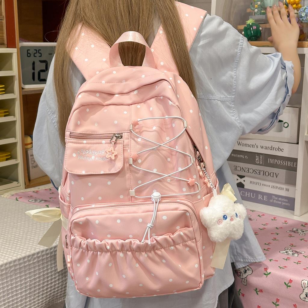Schoolbag New Fashion Trend Contrasting Color Versatile Backpack Cute Bow Large Capacity High Value High School Backpack