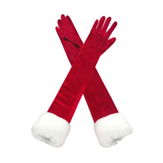 

1 пара длинных бархатных перчаток для женщин длиной до локтя красные формальные перчатки с отделкой из искусственного меха для оперы Хэллоуина косплей вечеринки нарядные аксессуары красный