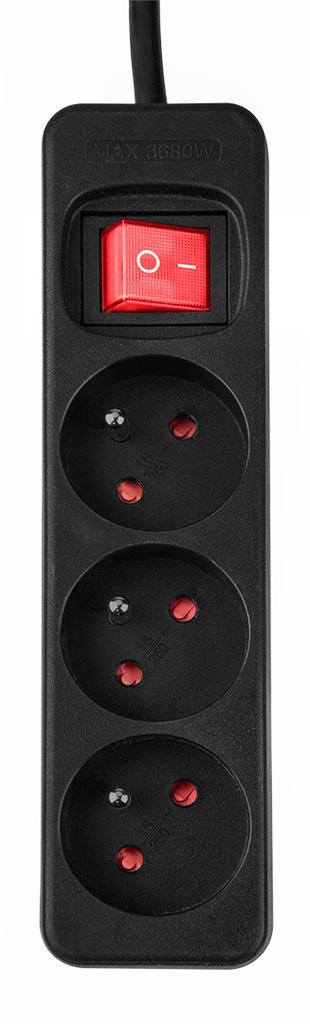 כבל מאריך 3 מטר, 3x1.5 מ"מ², 3G, שחור, הפעלה/כיבוי