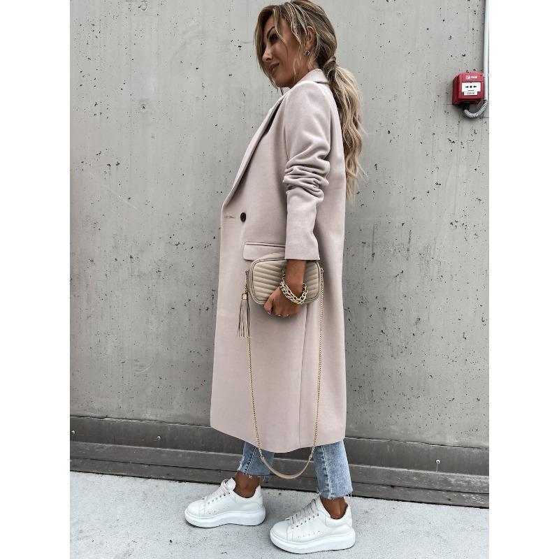 VEZFAA Moda damă ocazional imprimeu în culori uni Toamnă Iarnă Mâneci lungi POLO Gât Jachete și paltoane