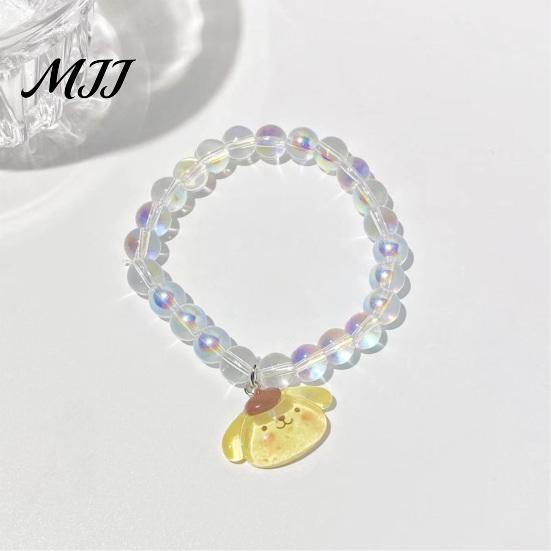 Bracelet Gift for Best Friends Iridescent Beaded Clear Faux Crystal Cute Cartoon Couple Bracelets Animal Charm Girls Transparent Bead