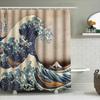 Tenda Doccia Arte Ondulato Giapponese Decorazione Bagno a Tema Spiaggia Oceanica Vibe Costiere Stampa Paesaggio Marino Sfondo Tessile per la Casa