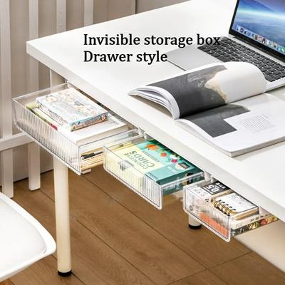 Drawer Style Storage Box No Punching Required Invisible Organizer Box Under Table Large Capacity Stationery Storage Container