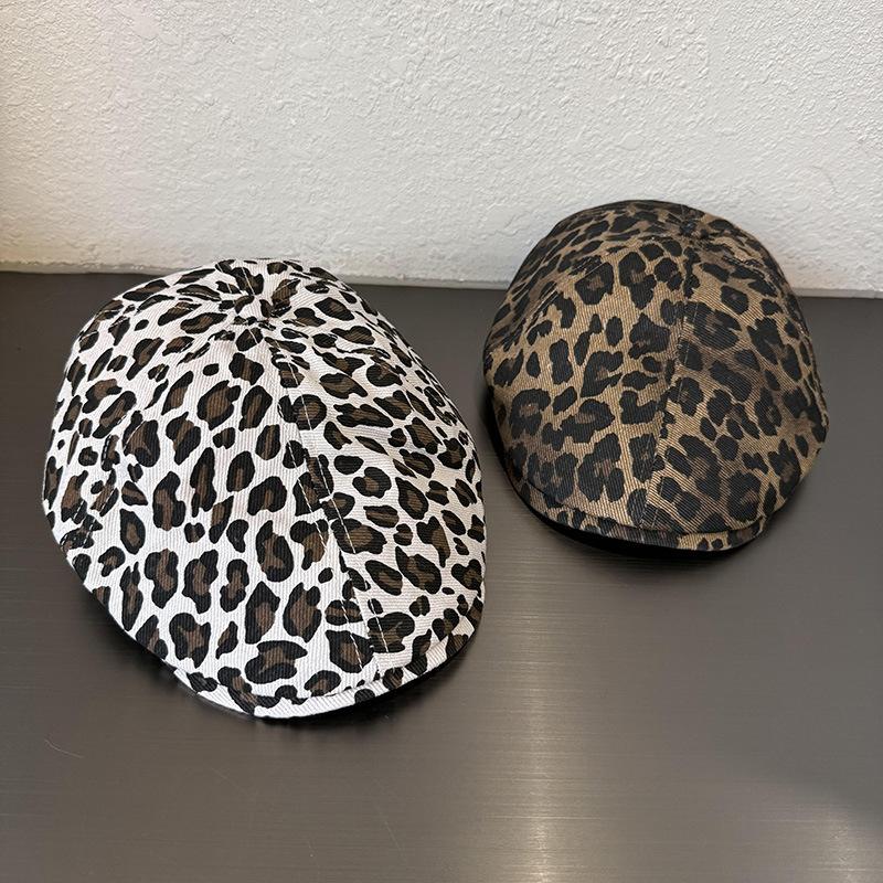 JYL TS DIY Leopard Baseball Hat Women Korean Vintage British Painter Beret Hat Cotton