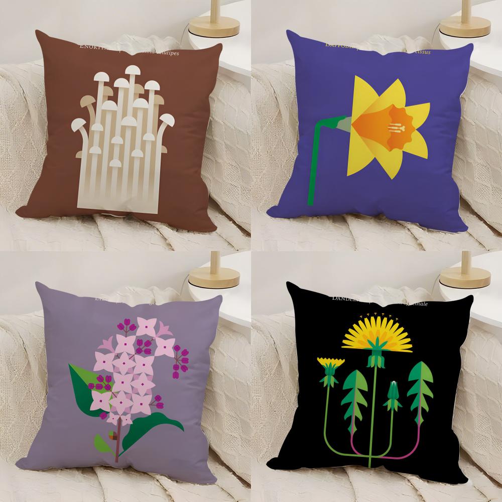 Simple Flower Art Cushion Cover Silky Short Plush Double-Sided Printed Pillow Case for Sofa All Seasons Home Decor Gift