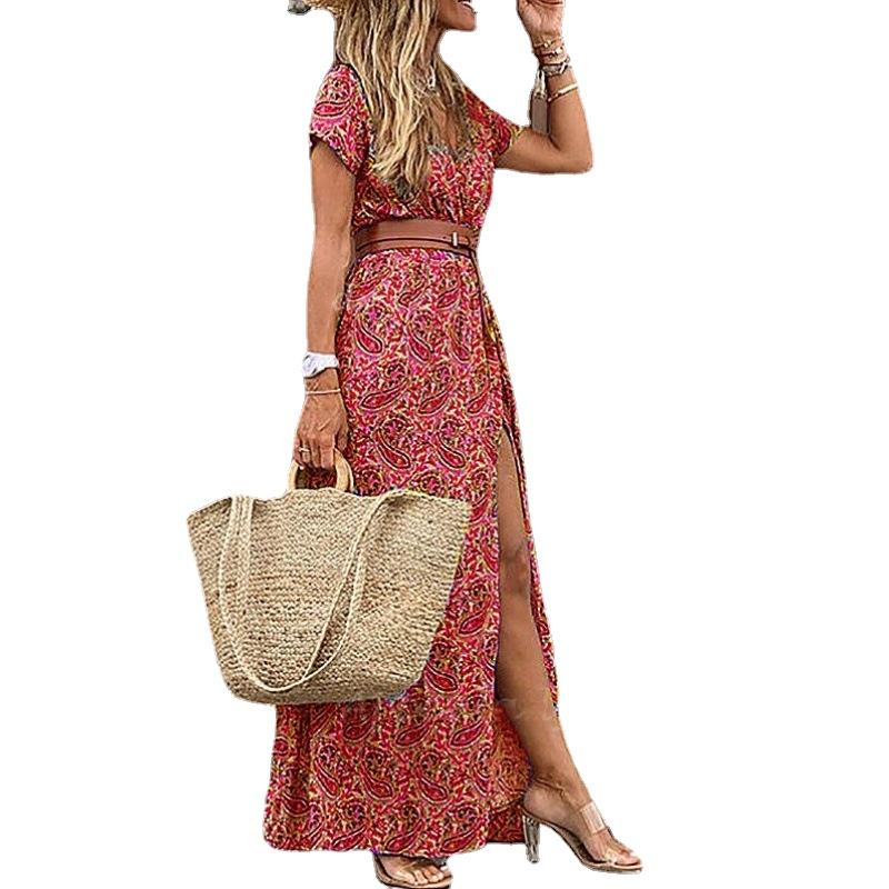 QICED Stylové květinové šaty Boho s výstřihem do V