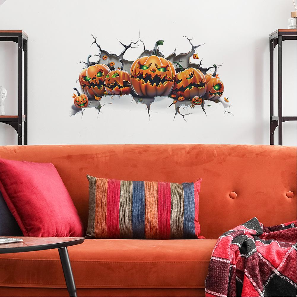 Halloween Pumpkins Wall Stickers, Creative 3D Halloween Wall Decals Peel And Stick, Removable DIY Wall Art Decor For Halloween Party Living Room Bedro