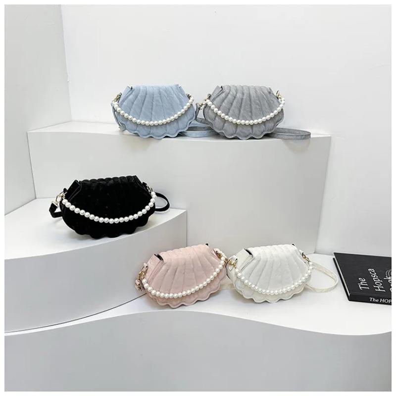Sweet Simple Flap Shell Shoulder Bags for Women Portable Ladies Crossbody Bag Solid Color Female Pearl Chain Handbags Purse