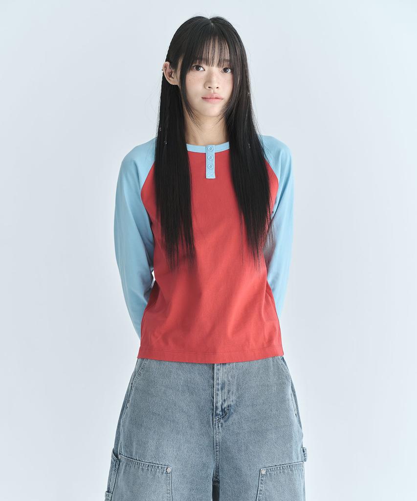 CGP (Women) Raglan Henley Neck Long Sleeve - Red