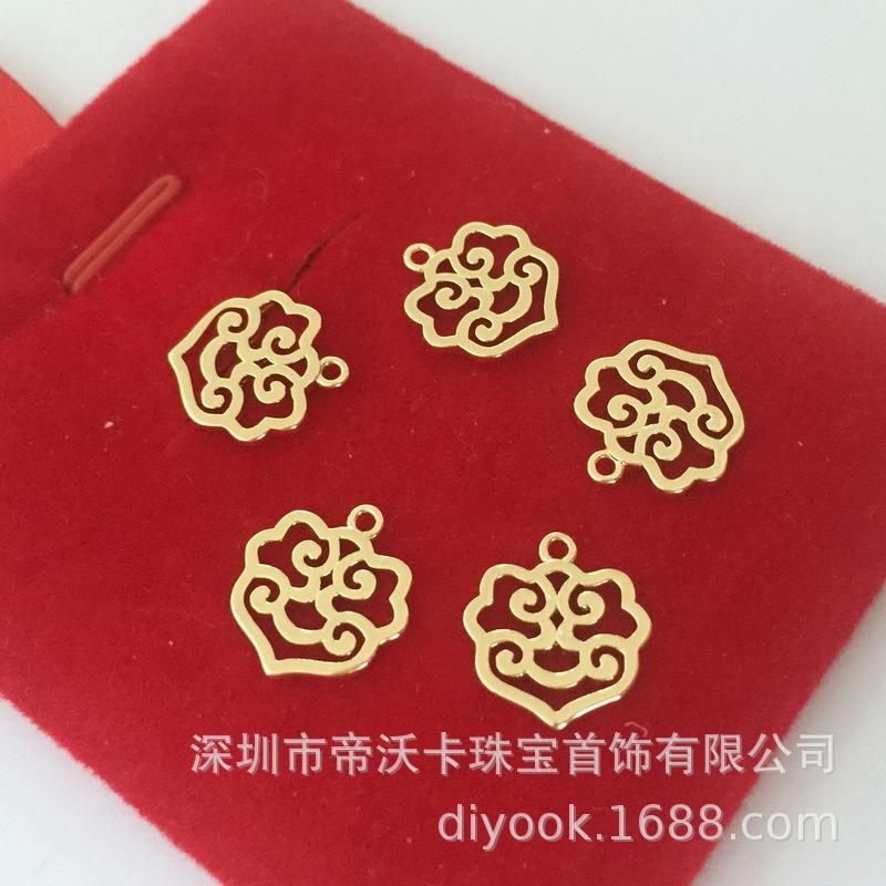 14K Gold-Plated Copper Cloud Lock Pendant Necklace/Bracelet DIY Jewelry Hollow Auspicious Cloud Lock Shape - 1 piece