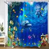 Cartoon Ocean Dolphin Shower Curtain,Waterproof Bathroom Screen Sea Animal Shower Curtain Polyester High Quality Home Curtain