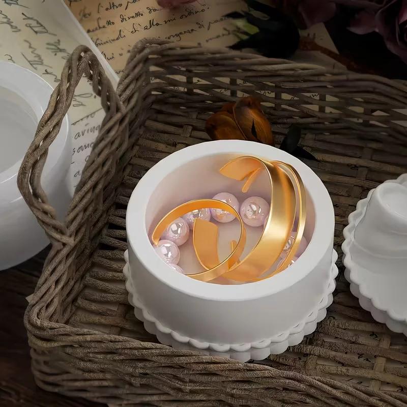 A Top Quality Creative Storage Box Silicone Mold DIY Crystal UV Epoxy Resin Bowknot Storage Box Molds Gift Box Jewelry Making