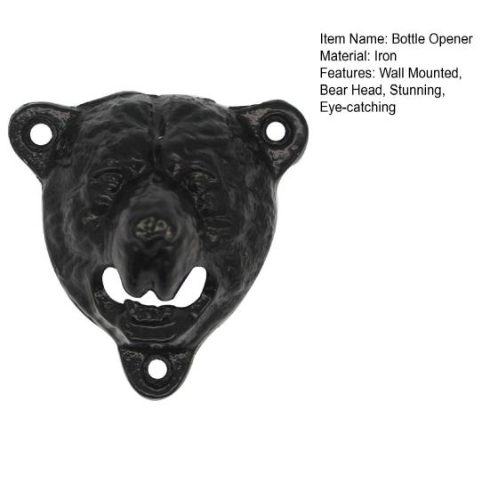 Bear Head Wall Mounted Beer Bottle Opener, Cast Iron Grizzly Teeth Beer Cap Opener for Man Cave, Garage, Home Bar Decor