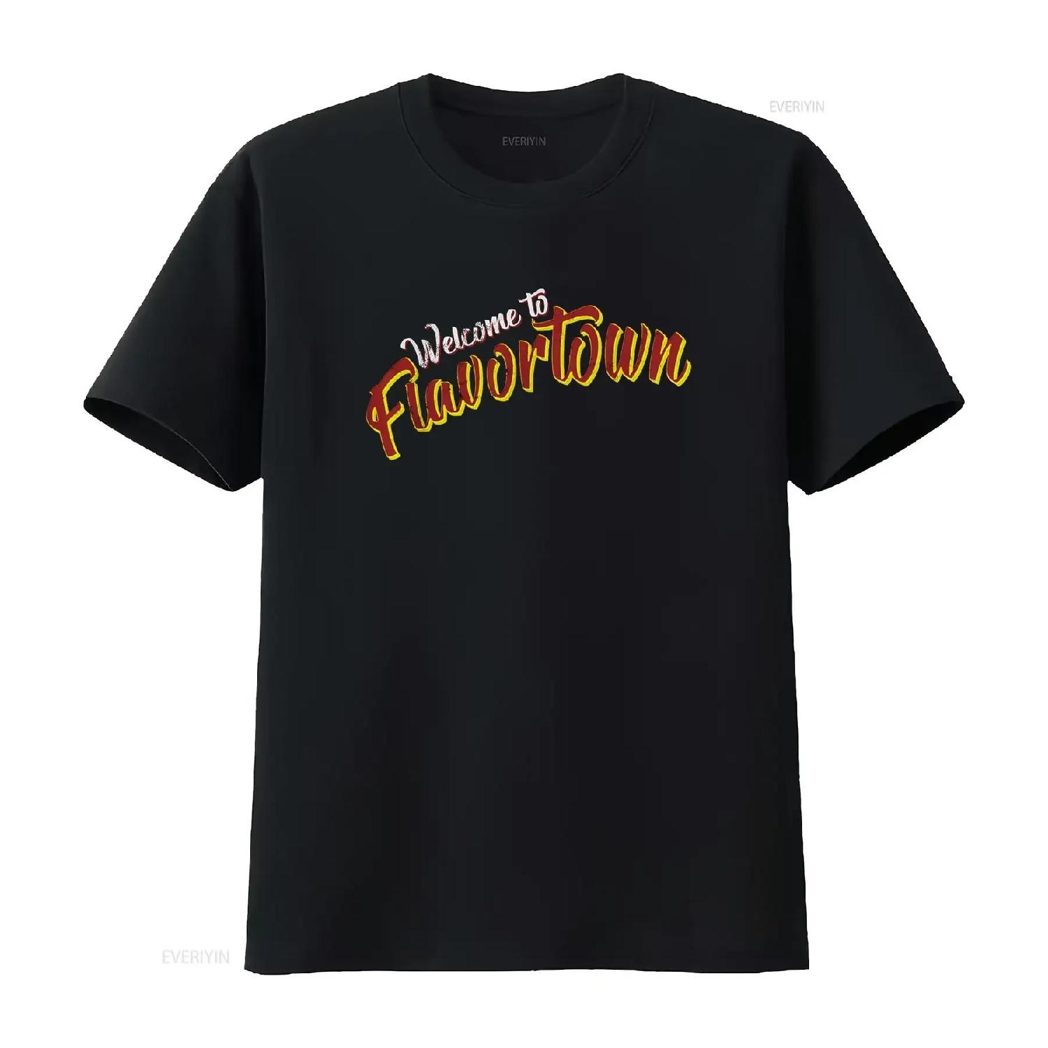 Welcome to Flavortown T Shirt vintage Washed Comfortable Versatile streetwear Top For Everyday Wear Stretched homme Unisex S