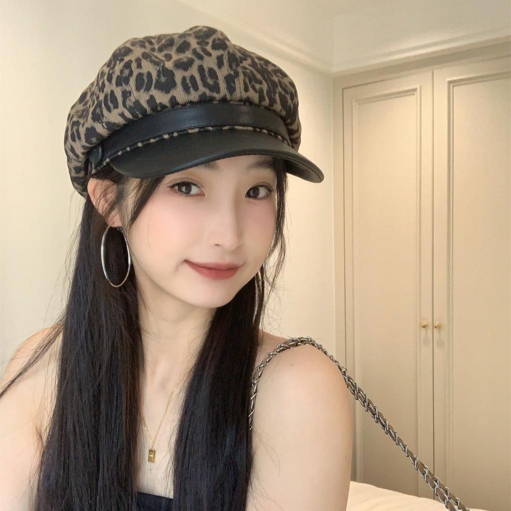Neue Frühherbst Leopardenmuster Temperament Retro Baskenmütze Damen Koreanischer Stil Modisch Vielseitig Modische Achteckmütze