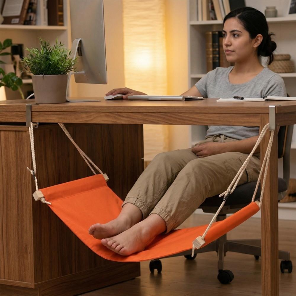 Ergonomic Adjustable Foot Hammock Portable Tool-free Desk Foot Rest Foldable Breathable Office Foot Support Airplane Travel