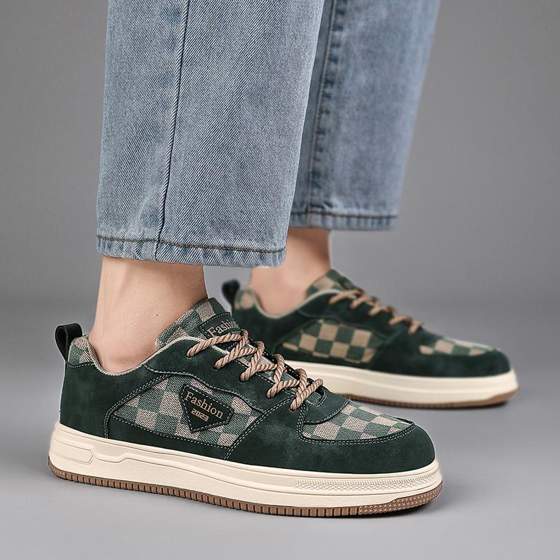 Men’s Black Green Checked Sports Shoes Casual Skateboard Shoes Students Walking Running Sneakers Shoes Over Sized 46 47 48