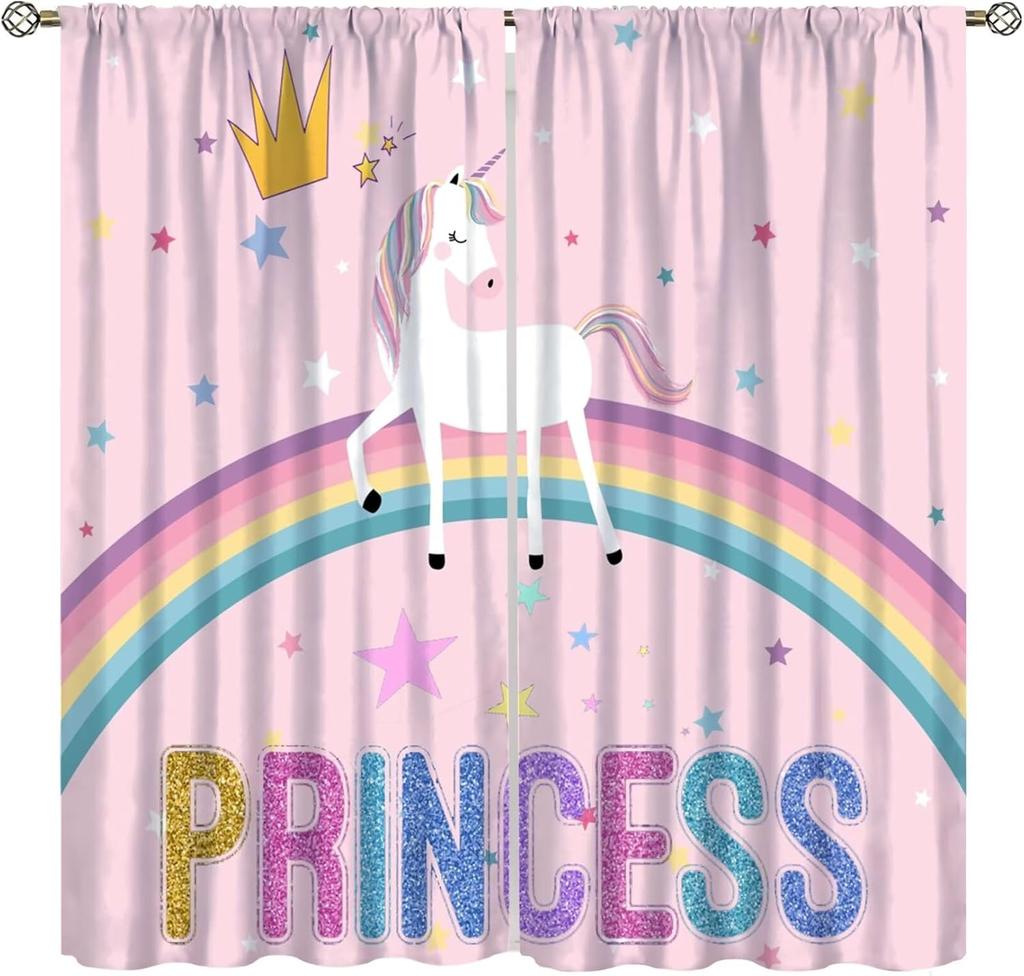 Kids Unicorn Curtains Purple Cartoon Rainbow Room Boys Girls Baby Decor Living Blackout Made Of Polyester Window Treatment