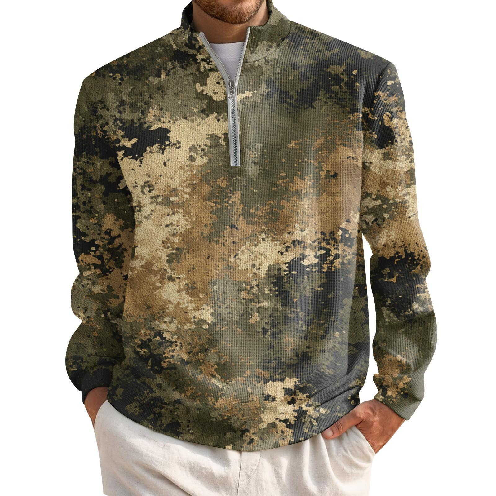 

Men s Short Zip Pullover Turtleneck Long Sleeve Top L армія зелений колір