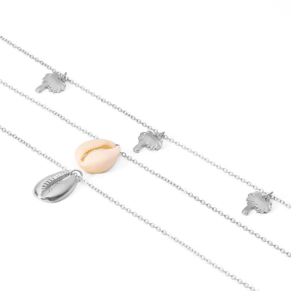 Women Unique Versatile Style Geometric Necklace Simple Shell Pendant Multi-layer Necklace