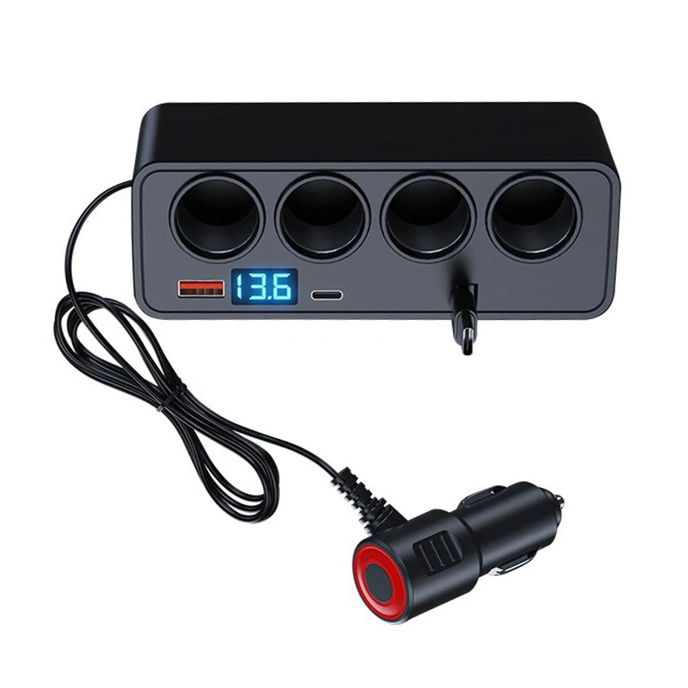 120W USB Car Charger with Retractable Cable QC3.0+PD30W Quick Charging Power Adapter USB Phone Charger 12V 24V Car Cigarette Lighter Splitter