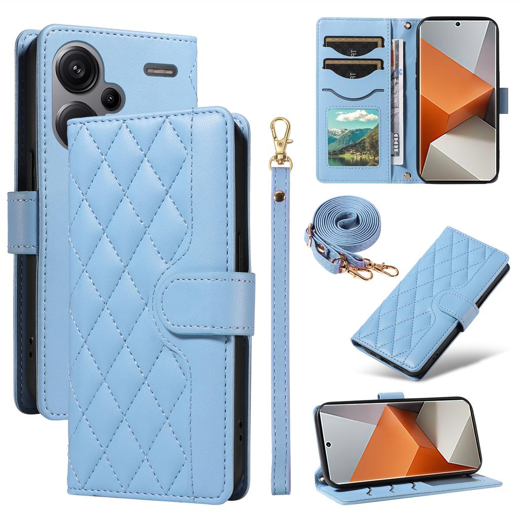 For Xiaomi Redmi Note 13 Pro+ 5G Case Wallet Rhombus Leather Phone Cover with Shoulder Strap,Wrist Strap