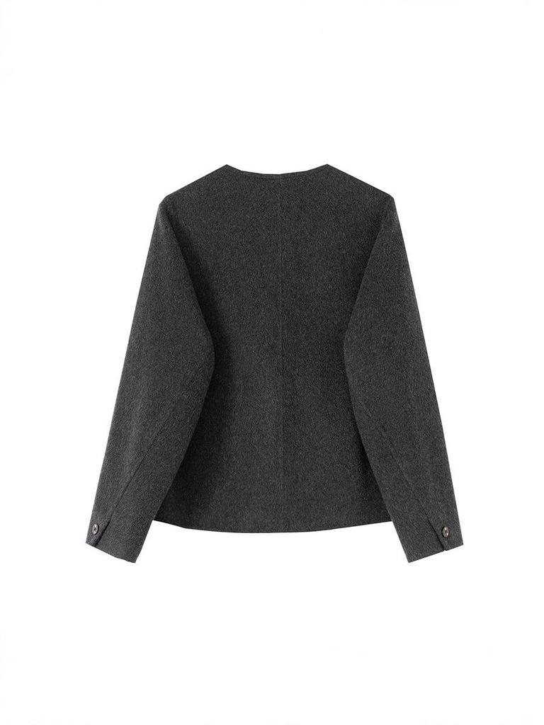 2025 Autumn/Winter Petite Woolen Short Coat - Round Neck, Coco-Inspired, Korean Style