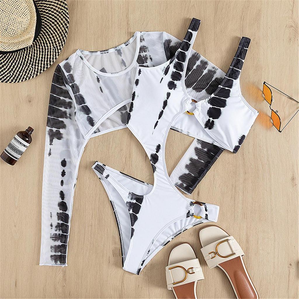 Sexy asymetrické vystřižené jednodílné plavky Dámské plavky Dámské plavky s dlouhým rukávem polstrované plavky plavky