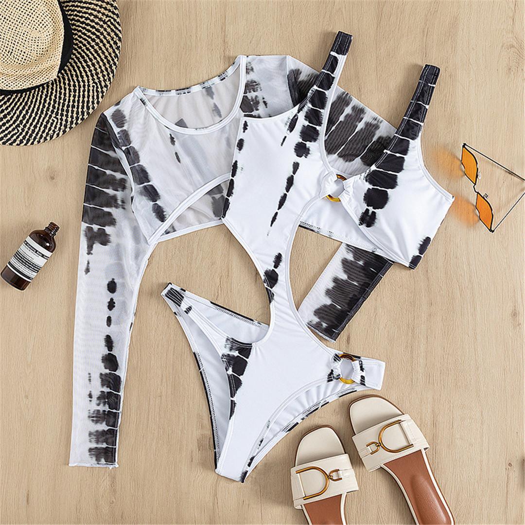 

Сексуальный цельный купальник с асимметричным принтом и вырезами, женский купальник с длинными рукавами и мягкой подкладкой, купальный костюм, купальный костюм для леди M