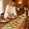 Chemin de table saisonnier Chemin de table Thanksgiving Récolte, Motif Citrouilles et Feuilles d'Érable d'Automne Impression Cadeau Maison de Fête, Long Drapeau en Lin pour Décor Tissu de Table