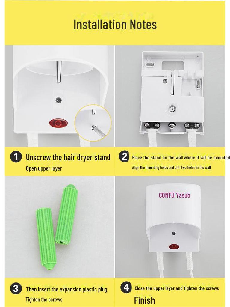 Kangfu Wall-Mounted High-Power Hair Dryer for Hotel Bathrooms