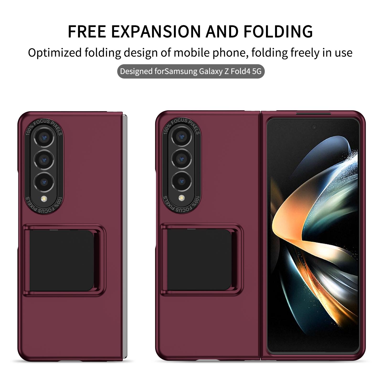

For Samsung Galaxy Z Fold4 5G Case Anti-Scratch Phone Cover Hard PC Case with Kickstand Wine Red
