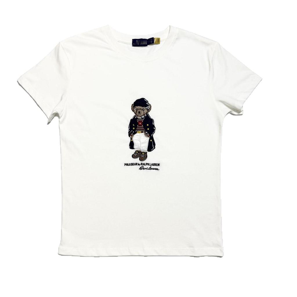 RL High-Quality Scannable Little Bear Embroidered Cotton T-Shirt with Round Hat, Windbreaker Insert Pocket, Short Sleeve - 25 New Styles