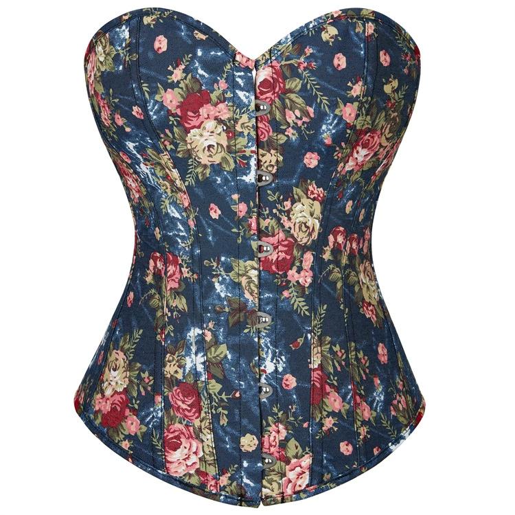 Retro palace blue floral shapewear for women with beautiful body and waist ties