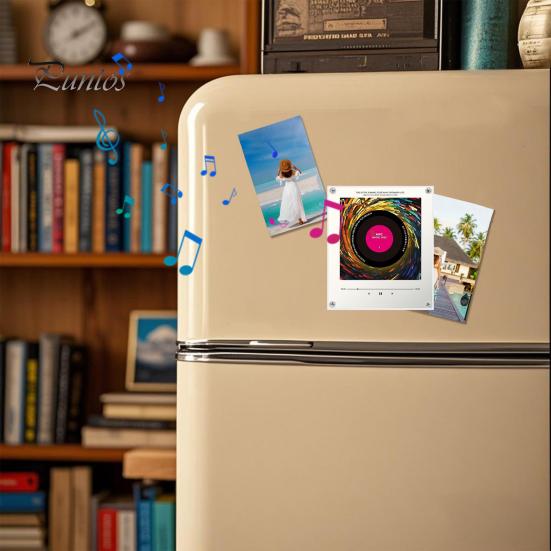 Home Kitchen Music Box Magnetic Refrigerator Player, NFC Enabled Vinyl Record Fridge Magnet, Acrylic Decorative Magnet with Light LED Light,