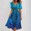Rochie Maxi A-Line de Damă cu Gât Rotund, Mânecă Scurtă, Imprimeu 3D și Finisaj Spălat cu Nisip