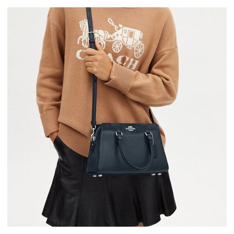 COACH 18 solid color hardware buckle pebbled leather tote bag tote bag shopping shoulder handbag small size women's blue