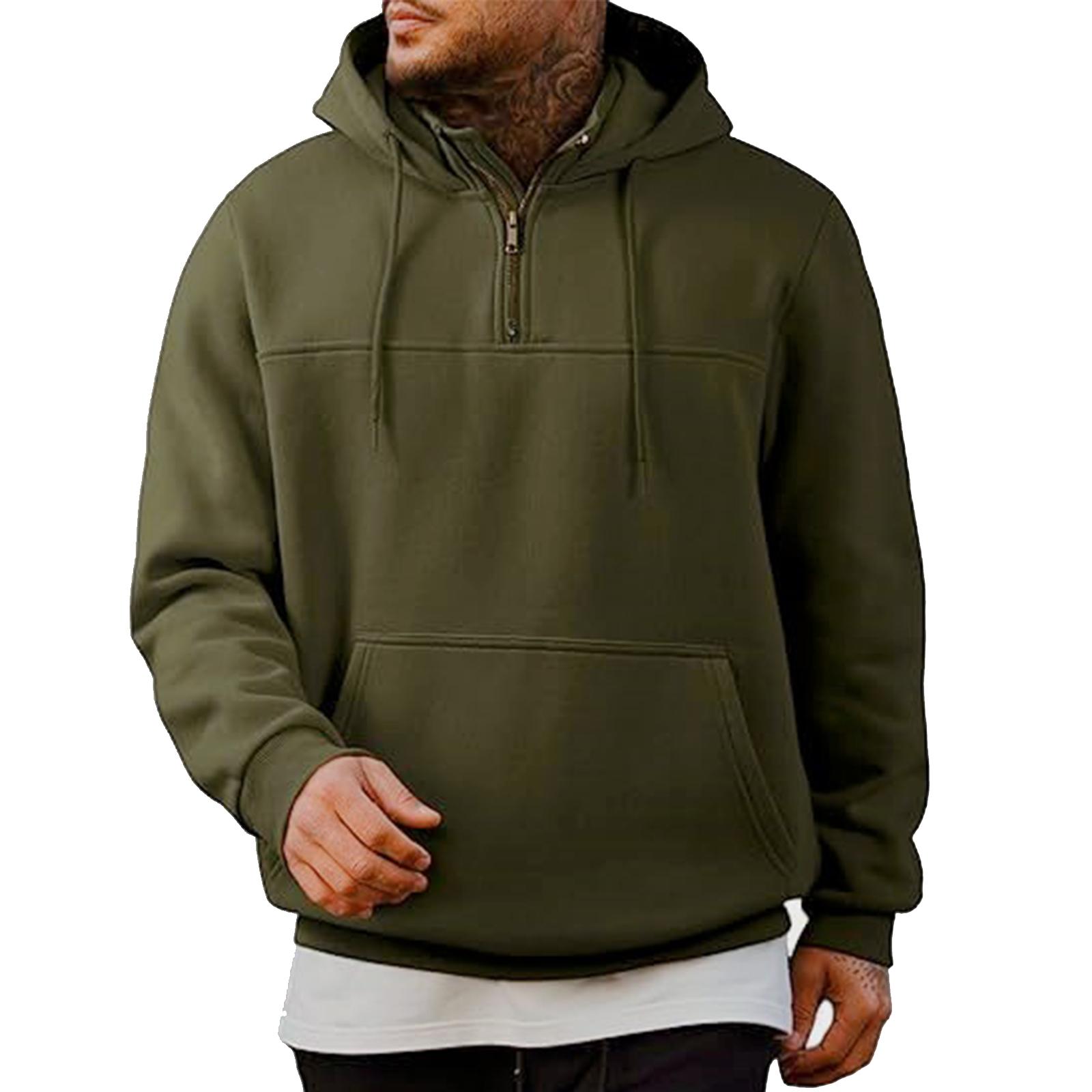 

Men s Casual Solid-color Hooded Long-sleeved Pocket Sweatshirt, Men s Fleece And Thickened Warm Semi-zippered Sweatshirt Jacket XL