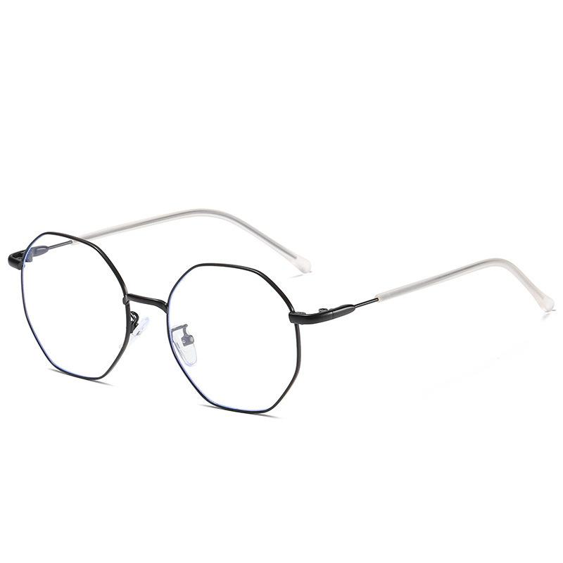 Fashionable Metal Anti Blue Light Glasses Men Women Irregular Polygon UV Simple Large Frame Flat