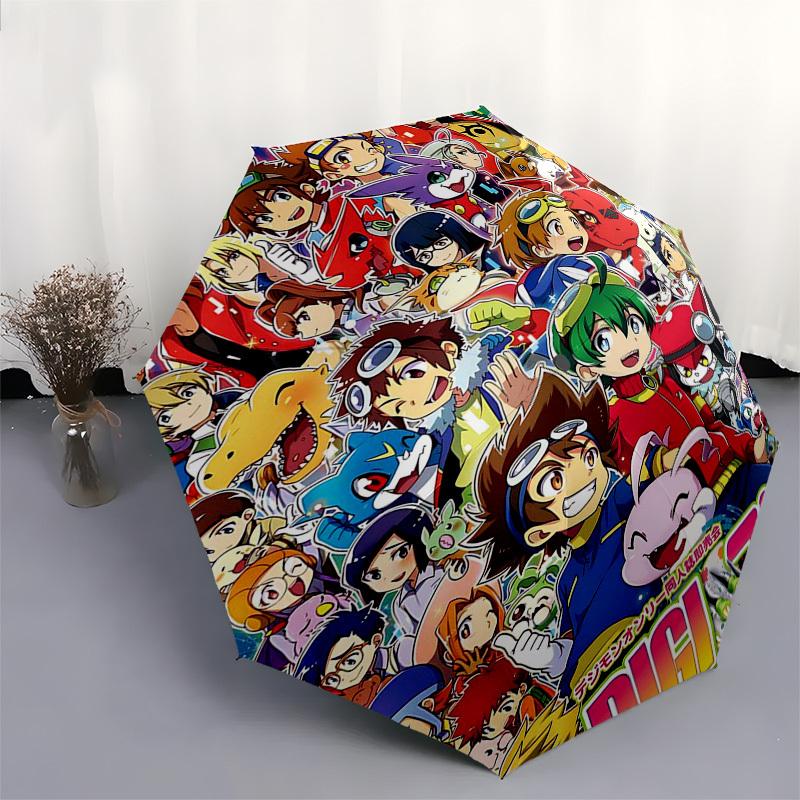 1pc Digimon Characters Outdoor Umbrella - Automatic Opening/Closing, Portable 3-Fold Design, 8-Rib Iron Frame - Perfect Gift for Fans, Travelers,