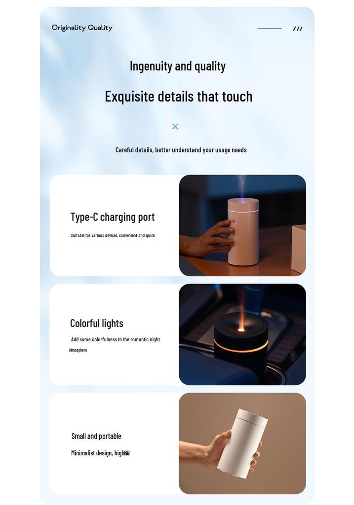 Portable Car Aromatherapy Diffuser with Seven-Color LED and USB Humidifier