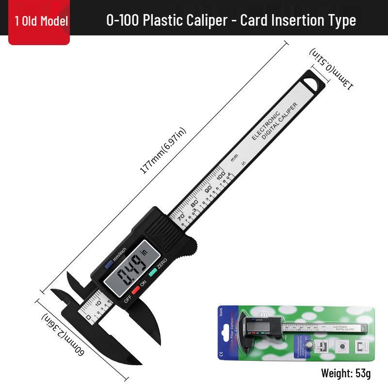 Digital Vernier Caliper: 0-100mm, Dual Button, Plastic, Measures Inside/Outside Diameters