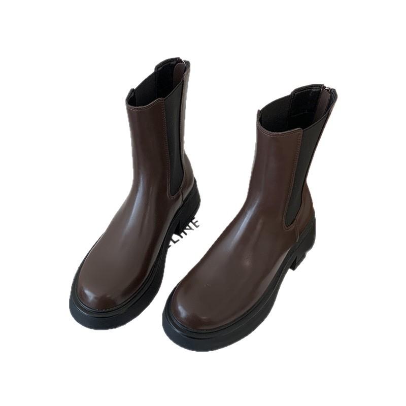 Retro brittisk stil plattform Martin-kängor dam höst och vinter 2025 nya korta cigarettkängor smala mångsidiga Chelsea-kängor