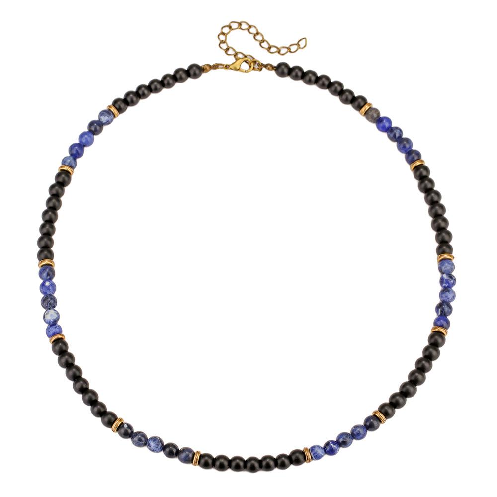 New men s necklace European and American retro style round natural stone trend simple design beaded collarbone chain men