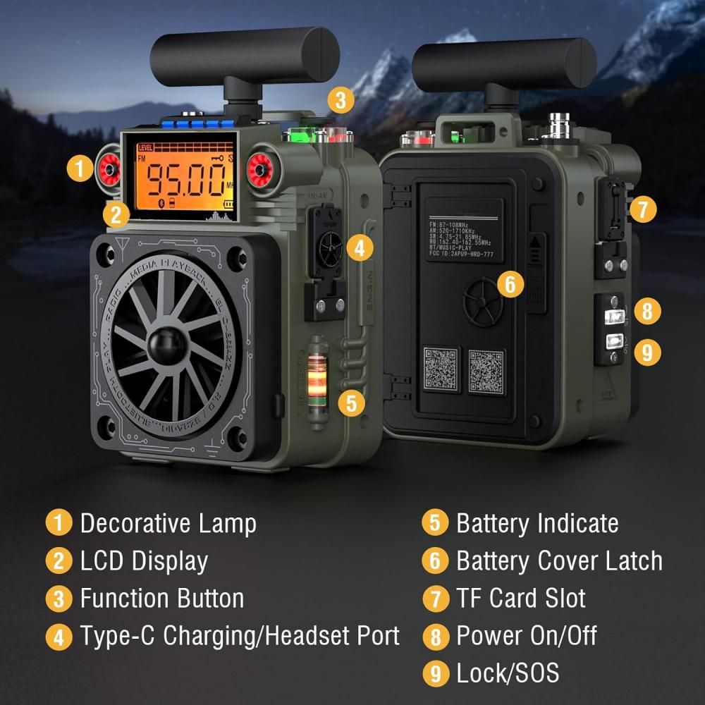 Radio AM FM SW Shortwave, przenośne mini radio ze sterowaniem APP, wymienna bateria, antena typu T, alarm SOS na kemping, alarm awaryjny