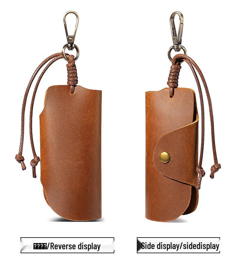 Unisex Crazy Horse Leather Car Key Holder - Retro Cowhide Key Storage Case