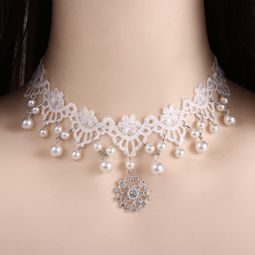 Lady Hot Selling Gothic Jewelry Gift Collar Flower Steampunk Style White Beads Necklace Choker