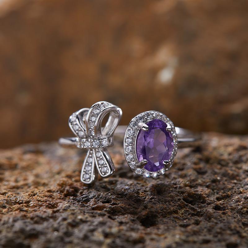 Bague Trésor en Argent Sterling S925 Topaze Naturelle Grenat Améthyste Citrine Péridot Couleur Bijoux pour Femmes