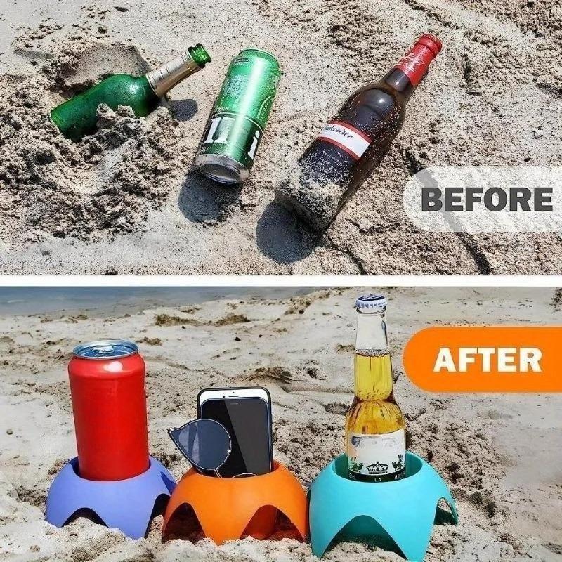 1/2pcs Portable Drink Holder Tray for Beach, Foldable Sand-Proof for Pool Backyard Picnic Camping, Multi-Cup Caddy