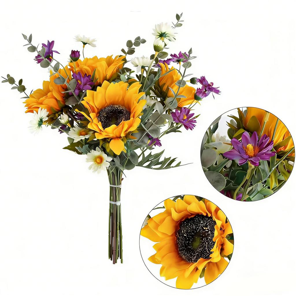 Artificial Flowers Bouquet Silk Floral Arrangements for Home Kitchen Office Table Centerpieces Wedding Party Sunflower